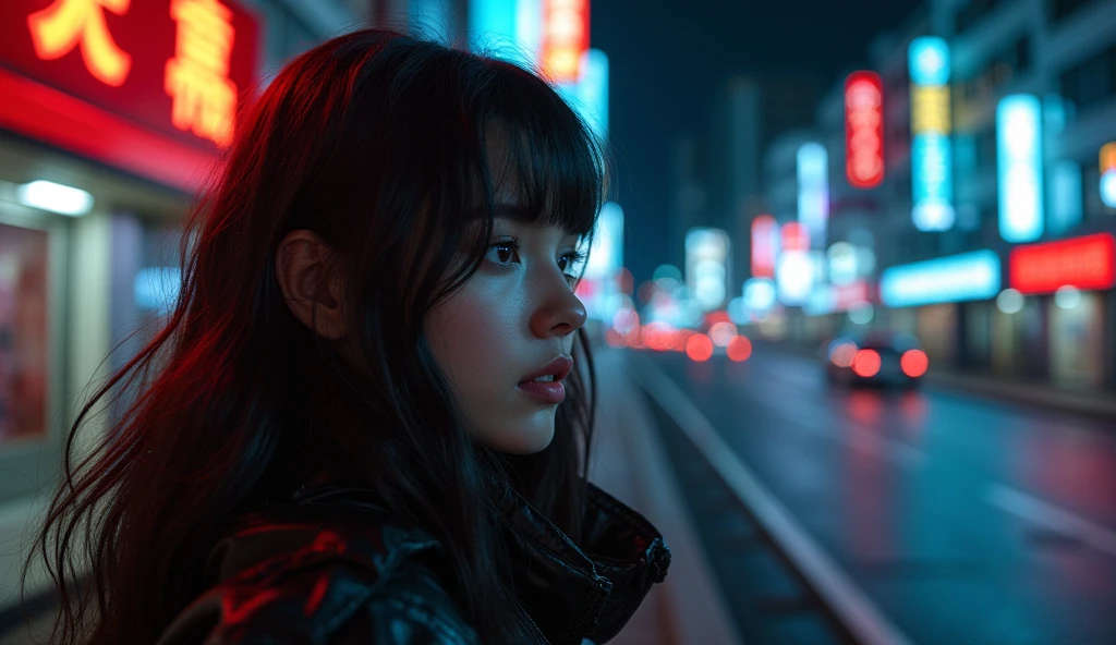 A beautiful Spanish girl looking out the street at night, Design by IndoPhere